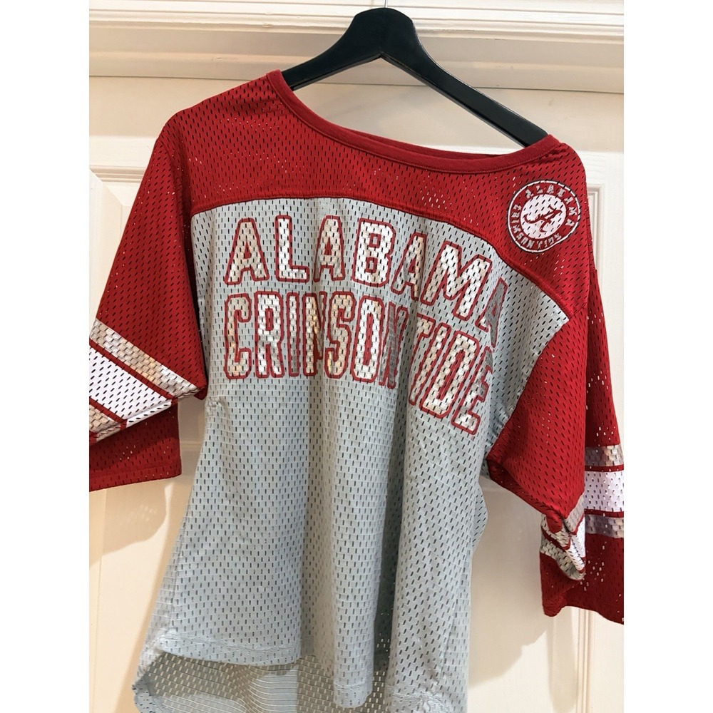 G-III 4Her Alabama Crimson Tide Shirt Womens XS Gray Red Mesh Jersey Sequin Foil